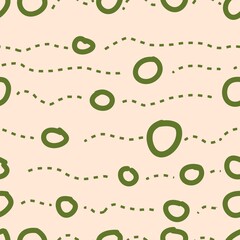 abstract pattern of dotted lines and circles with a combination of green and brown. Suitable for clothing design