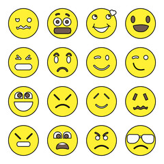 Pack of Emoji and Face Expression Flat Icons 