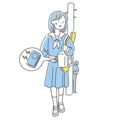 Fototapeta premium 不審者に警戒しながら歩く女性のイラスト
