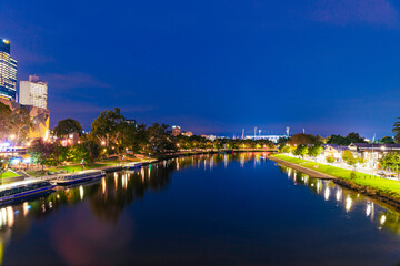 Fototapeta na wymiar Melbourne, Australia - April 8, 2021: Yarra river in the evening