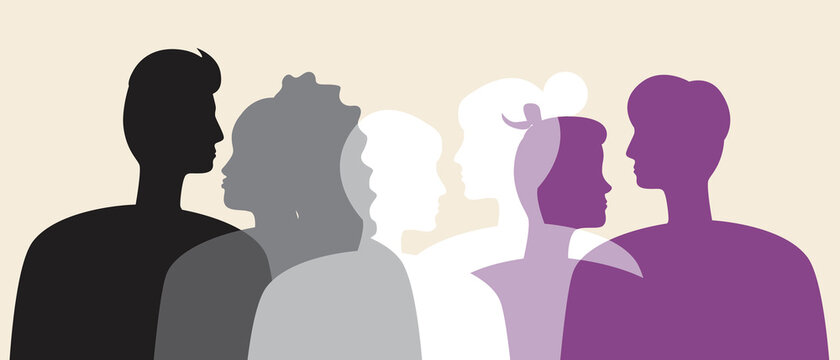 Asexual people in the color of the flag of asexuality, Silhouette vector stock illustration with Asexuals as a LGBTQ community