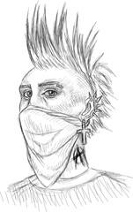Sketch Portrait of Punk Boy 