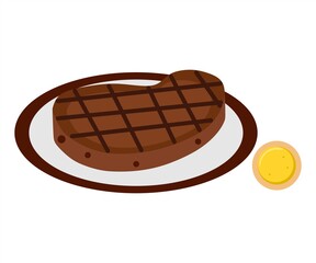 Vector illustration of roast beef on plate with cheese seasoning, steak and restaurant theme. suitable for advertising food products