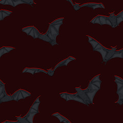 Vector Seamless Pattern of Cartoon Black Bats