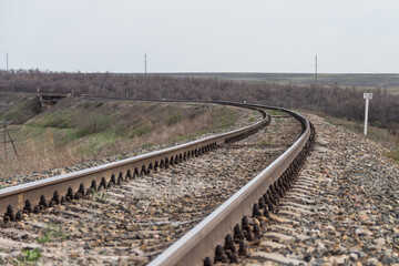 Railway along the forest belt in West Kazakhstan region