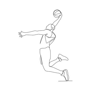 a male basketball player slam dunk - continuous one line drawing
