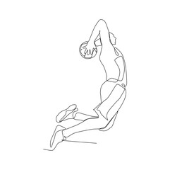 A male basketball player jump and slam dunk continuous one line drawing. One line art of Sport and healthy lifestyle. Vector illustration © riz