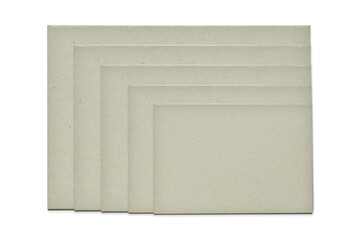 Recycled cardboard five sheets different format on a white background. Note paper. Design element