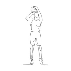 Basketball player going to shoot the ball making the score - continuous one line drawing