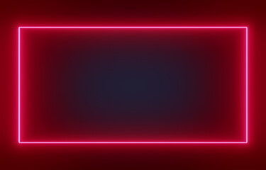 Red neon light rectangle. Template to add your own text or message between the neon stripes. 3D illustration.