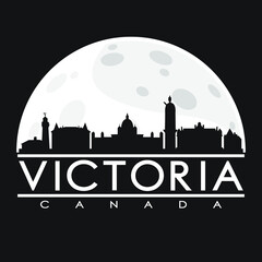 Fototapeta na wymiar VIctoria Canada Full Moon Night Skyline Silhouette Design City Vector Art Background Illustration.