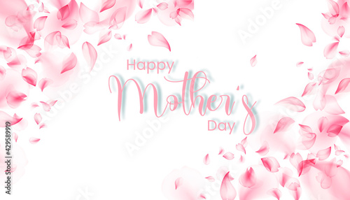 Happy Mother's day calligraphy background. Happy Mothers day greeting card design with 3d flower petals. (Illustration)