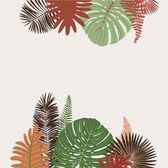 Tropics leaves vector beige modern. Color green, trend ornament terra