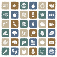 Organic Food Icons. Grunge Color Flat Design. Vector Illustration.