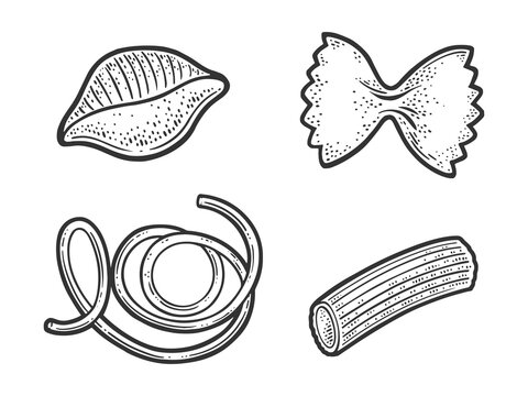 Pasta products set sketch raster illustration
