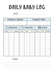 Daily baby log, newborn printable tracker.