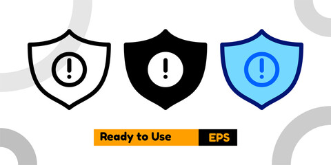 alert shield icon with three style and isolated sign symbol vector illustration high quality for banner, poster, social media, presentation, and website