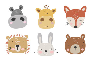Abstract baby animals set, boho baby animals collection, child nursery design, funny animals vector
