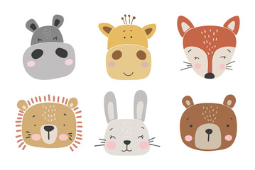 Fototapeta premium Abstract baby animals set, boho baby animals collection, child nursery design, funny animals vector
