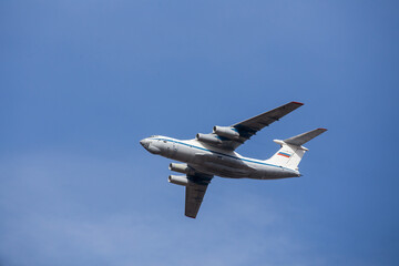 air parade of planes. military holiday and air show in the sky. professional pilots show complex aerobatics in the air