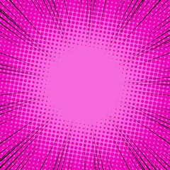 Radial Speed Line background. Vector illustration. Comic book black and pink radial lines background. Halftone.