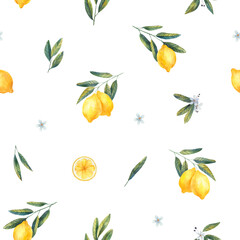 lemon seamless watercolor pattern, botanical