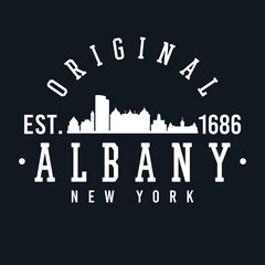 Albany, NY, USA Skyline Original. A Logotype Sports College and University Style. Illustration Design Vector.