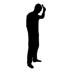 Silhouette man is combing hair use hairbrush side view black color vector illustration flat style simple image