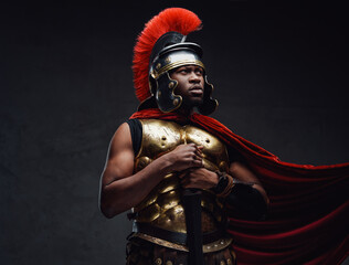 Authentic roman warrior under wind
