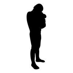 Silhouette boy hugs pillow arm child holds cushion hugging hands preschool hug cute brother standing son stand children happy kid going to bed person bedtime concept sleep snuggle idea view side
