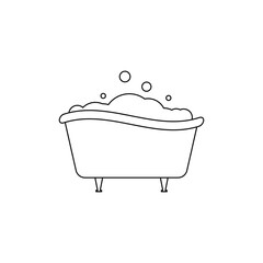 Bathtub line icon with bubbles and foam. Linear and outline vector clipart and drawing. Isolated illustration. 