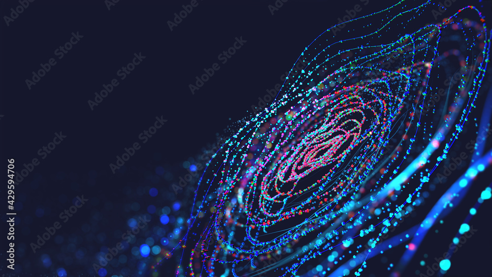 Leinwandbilder Big Data concept. Digital neural network. Introduction of artificial intelligence. Cyberspace of future. Abstract business 3D illustration, shallow depth of field