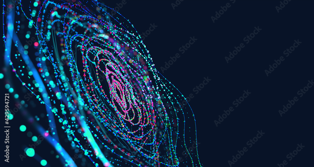 Aufkleber Big Data concept. Digital neural network. Introduction of artificial intelligence. Cyberspace of future. Abstract business 3D illustration, shallow depth of field