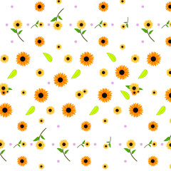 Seamless pattern of sunflower with leaves background vector design