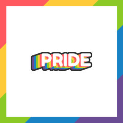 Pride day labels or sticker with text in flat design on white background. Rainbow colors. LGBTQ+