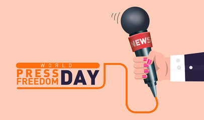 Flat World Press Freedom Day with female journalist hand