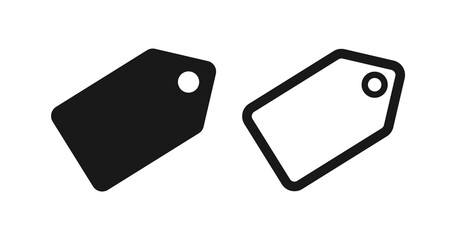 Shopping tag icon set. Shopping tag or sale tag vector icons isolated on white background. Black outline and solid fill flat style icons. 