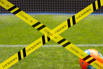Closing sports arena areas for visiting Dangerous tapes or warning tapes. 