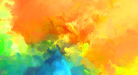 2D illustration of colorful brush strokes. Decorative texture painting. Vibrant paint pattern backdrop.