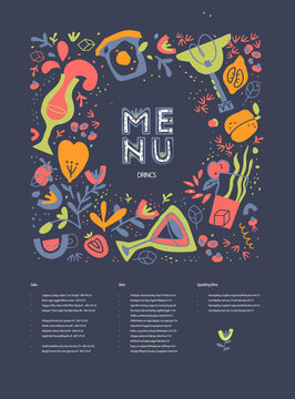 Design template menu. Сreative hand-drawn lettering. Cover, list, banner, idea, booklet, print, flyer, poster. Dark background