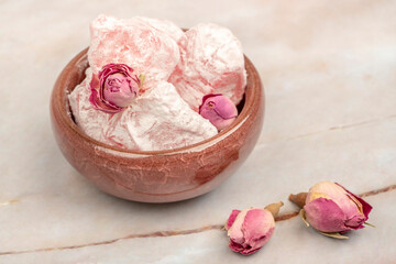 rose flavoured Turkish delight on the table