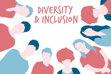 Diversity and inclusion banner. DIVE IN, united people, togetherness, empathy, revolution. Vector illustration.