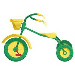 vector clip art children's tricycle. children's bike is green. A bright illustration for children's design. a toy for a boy.
