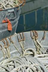 Shot of fishing lines and ropes in Newport, Oregon coast