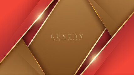 Fototapeta premium Elegant red shade on brown background with line golden elements. Realistic luxury paper cut style 3d modern concept. vector illustration for design.