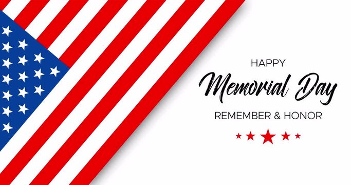 Happy Memorial Day, Remember and Honor, Handwritten Animated Text With USA National Flag and Stars