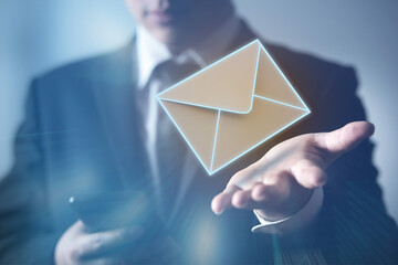Businessman send digital letters. Message Communication Online Internet Technology Network Concept.