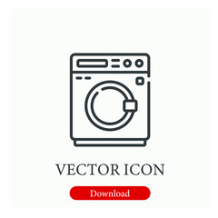 Washing machine vector icon.  Editable stroke. Linear style sign for use on web design and mobile apps, logo. Symbol illustration. Pixel vector graphics - Vector