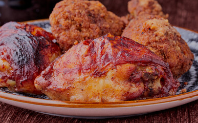 Breaded chicken drumsticks with Chinese  style chicken thighs.