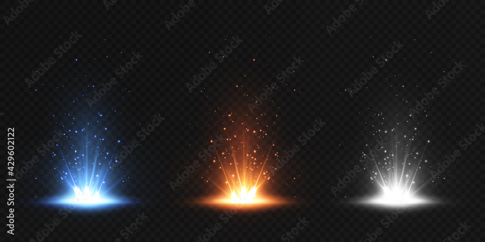 Poster collection of light effect. set of gold festive effect. light neon effect on the frames. light star 